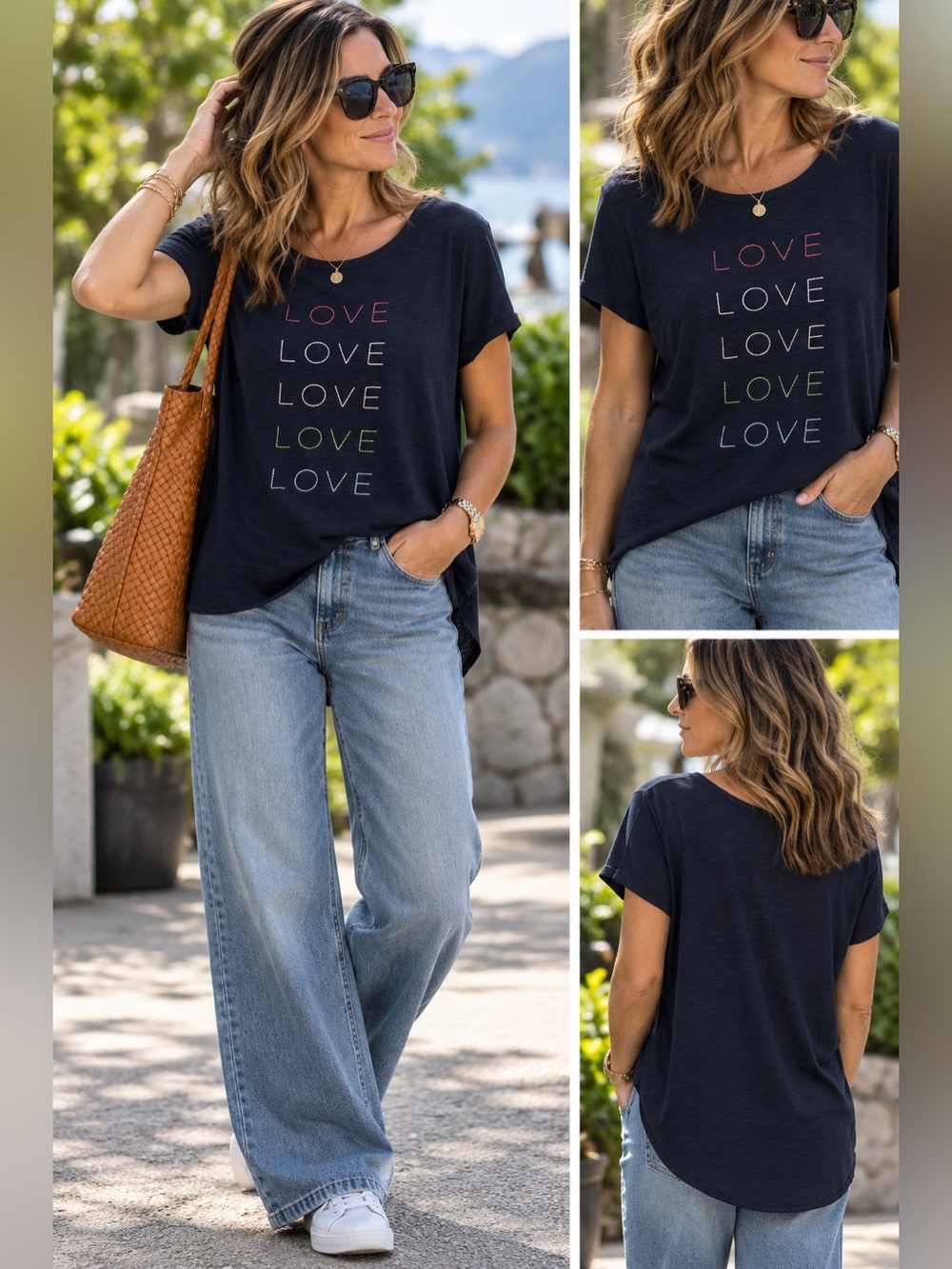 LC Lauren Conrad Navy Embroidered LOVE Tee – Size L